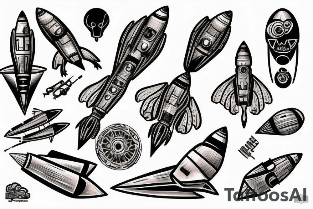 Rocket takes off into the past tattoo idea