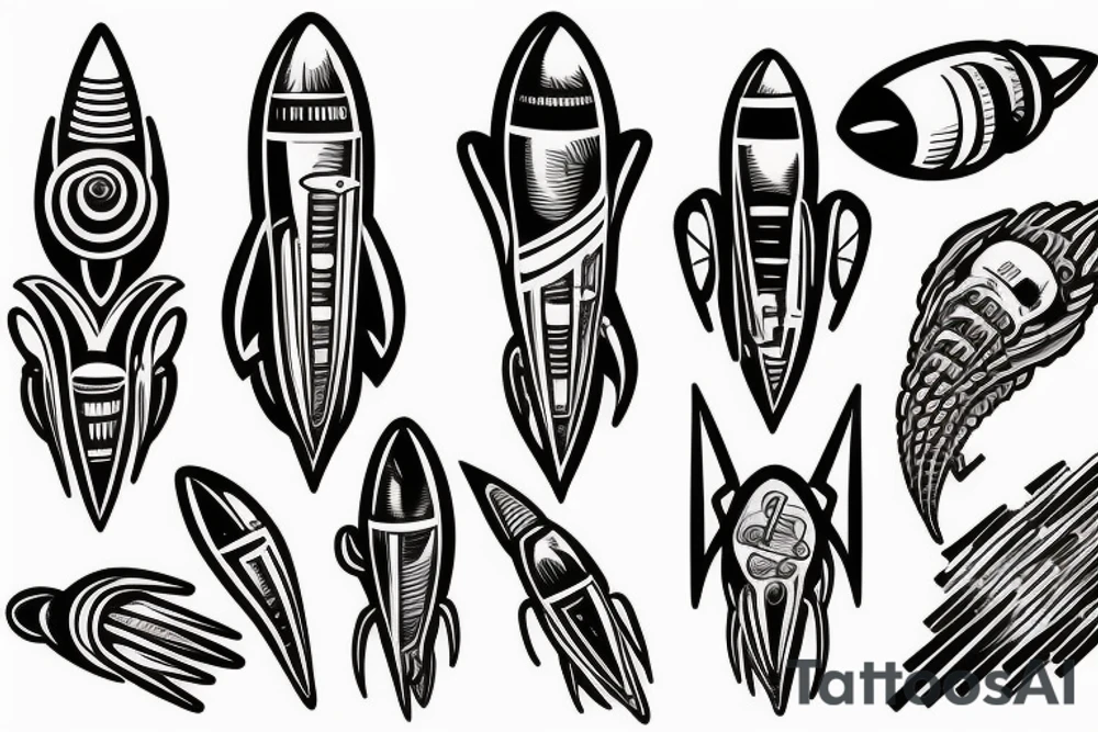 Rocket takes off into the past tattoo idea