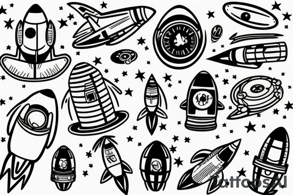 Rocket takes off into the past tattoo idea