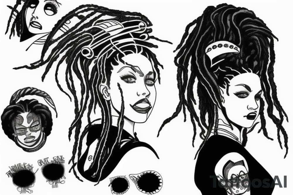 a woman with dreads futuristic tattoo idea