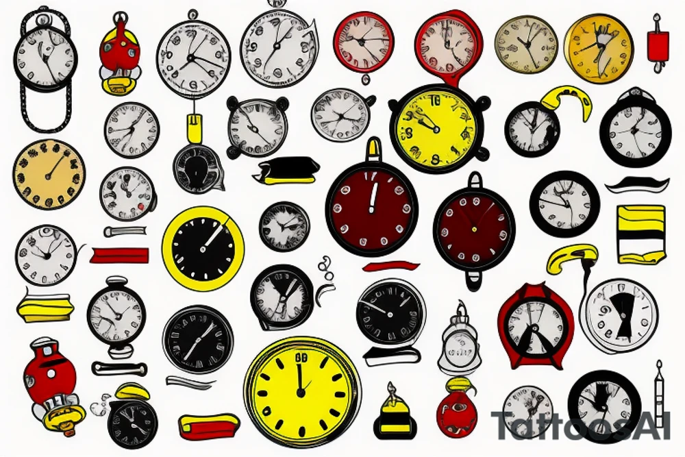 Clock into the past yellow and red tattoo idea