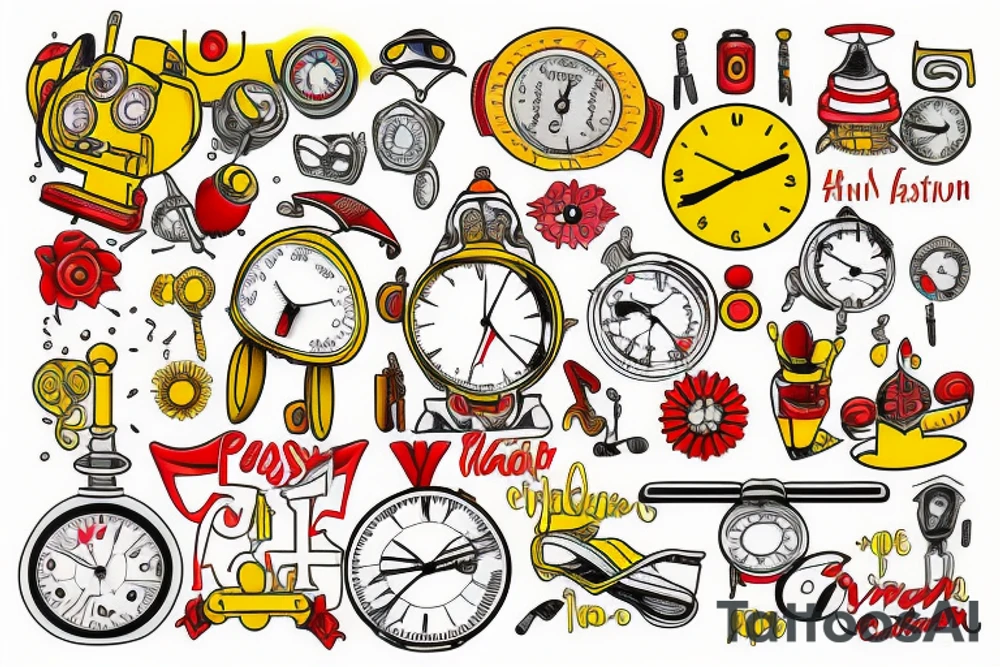 Clock into the past yellow and red tattoo idea