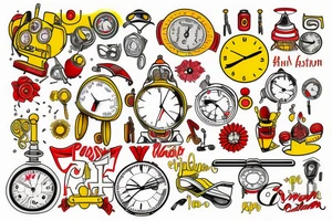 Clock into the past yellow and red tattoo idea
