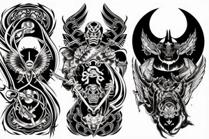 demon and angel guarded by a samurai and yingyang tattoo idea