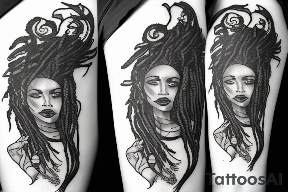 a woman with dreads futuristic tattoo idea