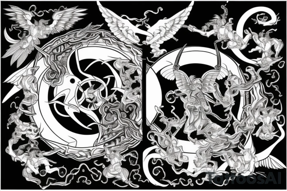 demon and angel guarded by a samurai and yingyang tattoo idea