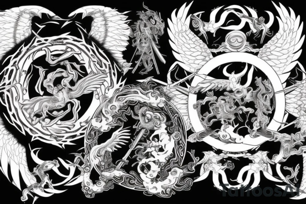 demon and angel guarded by a samurai and yingyang tattoo idea