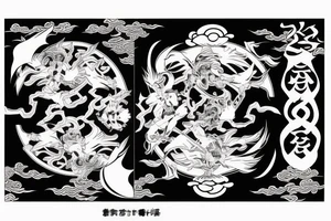 demon and angel guarded by a samurai and yingyang tattoo idea