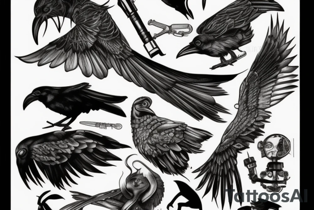 raven cyberpunk tattoo idea