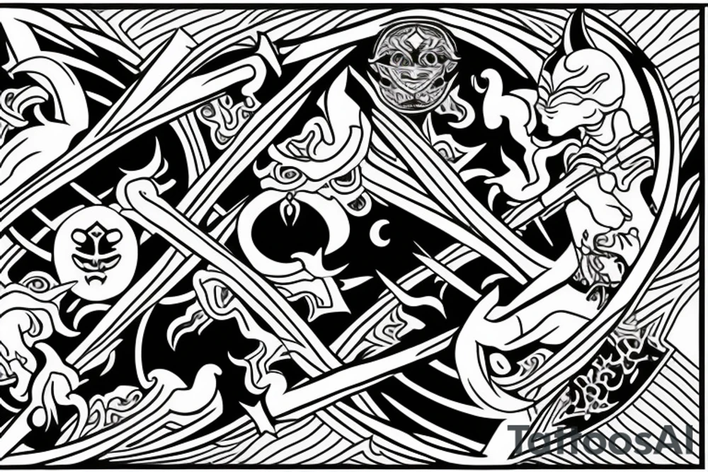 demon and angel guarded by a samurai and yingyang tattoo idea