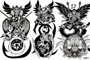 demon and angel guarded by a samurai and yingyang tattoo idea