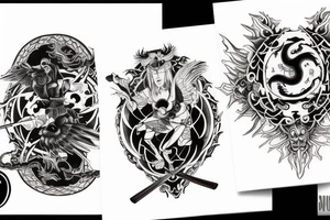 demon and angel guarded by a samurai and yingyang tattoo idea