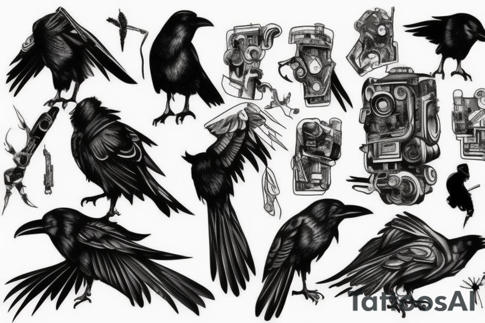 raven cyberpunk tattoo idea
