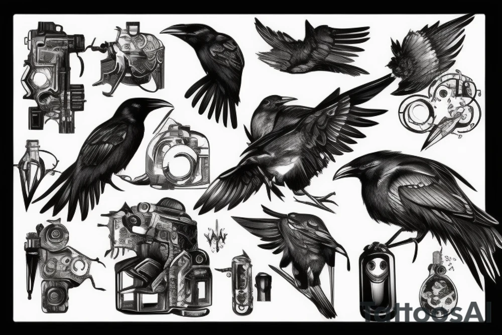 raven cyberpunk tattoo idea
