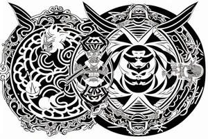 demon and angel guarded by a samurai and yingyang tattoo idea