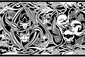 demon and angel guarded by a samurai and yingyang tattoo idea