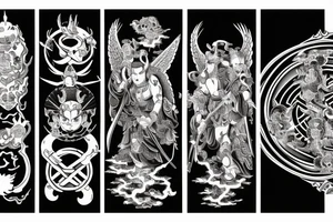 demon and angel guarded by a samurai and yingyang tattoo idea