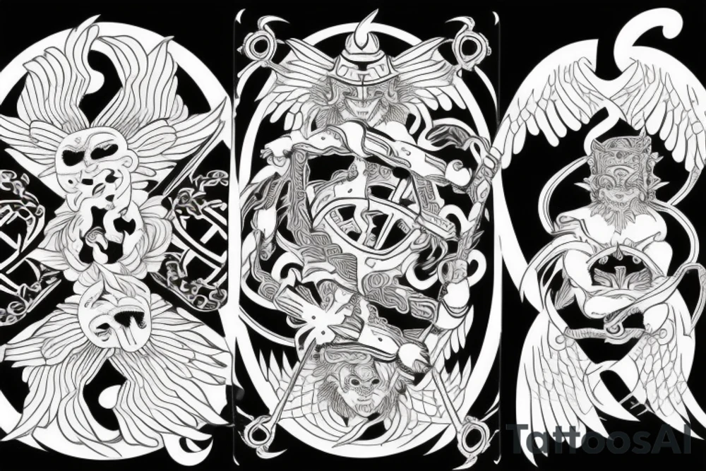 demon and angel guarded by a samurai and yingyang tattoo idea