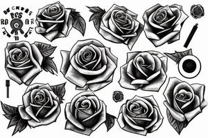 rose with mechanic parts tattoo idea