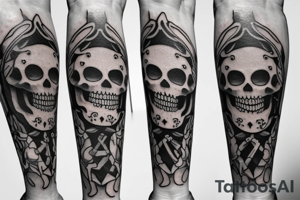 a skeleton standing on a hour glass while playing a violin tattoo idea