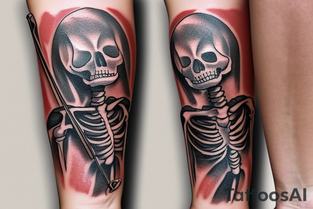 a skeleton standing on a hour glass while playing a violin tattoo idea