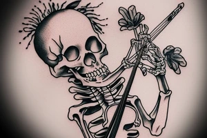 a skeleton standing on a hour glass while playing a violin tattoo idea