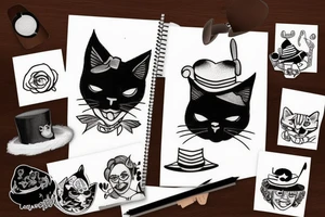 black cat with a funny hat and a sweater tattoo idea