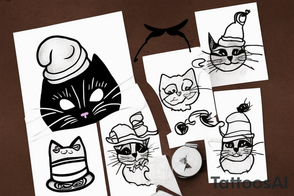 black cat with a funny hat and a sweater tattoo idea