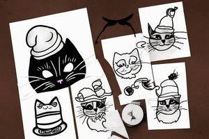black cat with a funny hat and a sweater tattoo idea