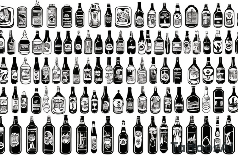 symmetric white beer bottle tattoo idea