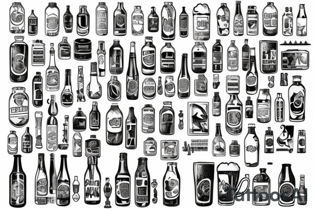 symmetric white beer bottle tattoo idea