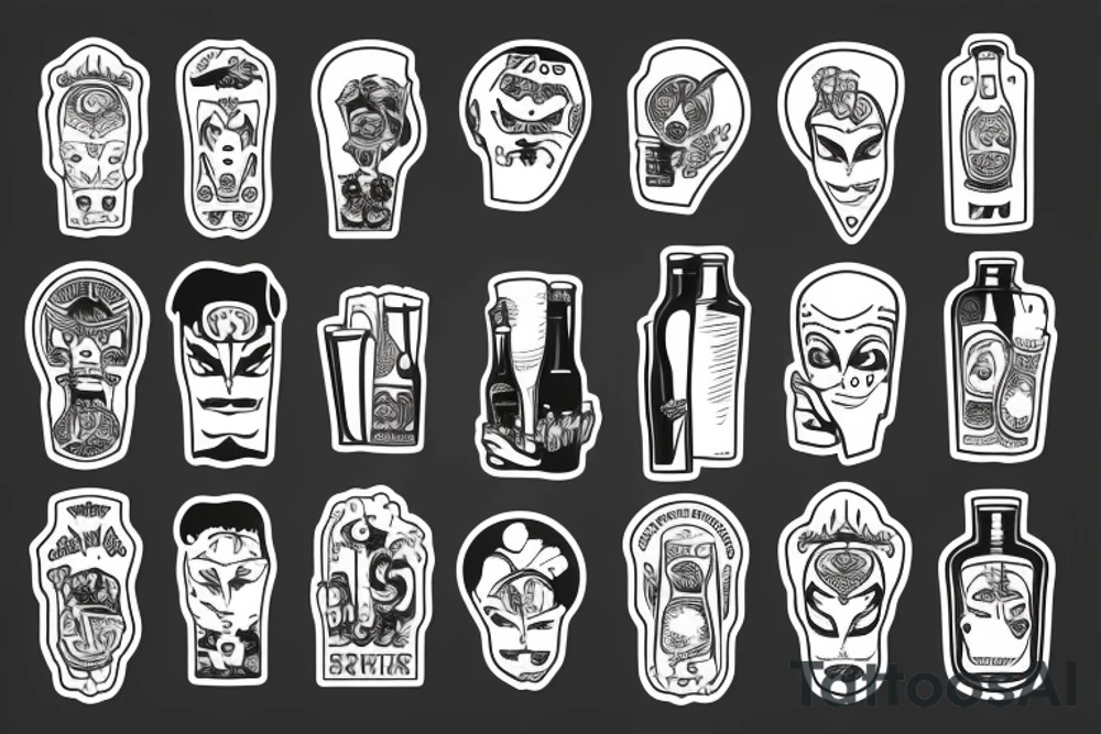 symmetric white beer bottle tattoo idea