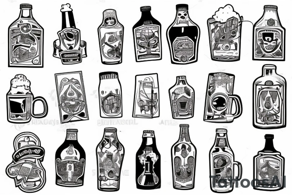 symmetric white beer bottle tattoo idea
