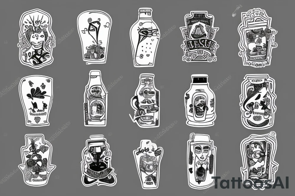 symmetric white beer bottle tattoo idea