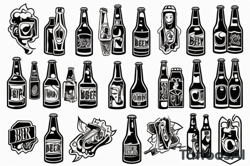 symmetric empty beer bottle tattoo idea