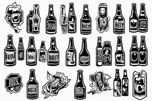 symmetric empty beer bottle tattoo idea
