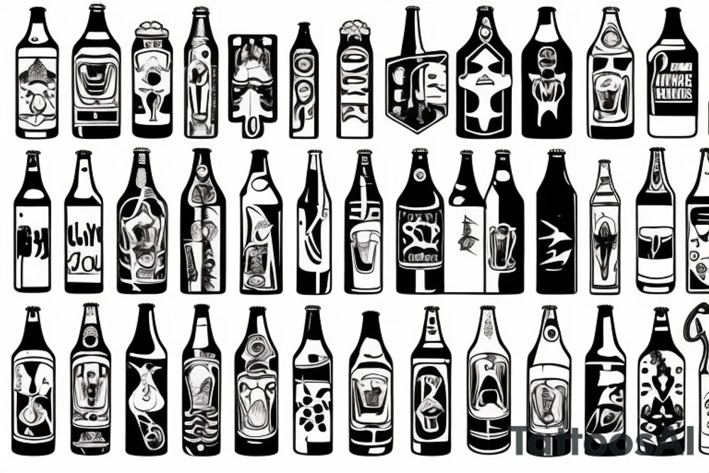 symmetric empty beer bottle tattoo idea