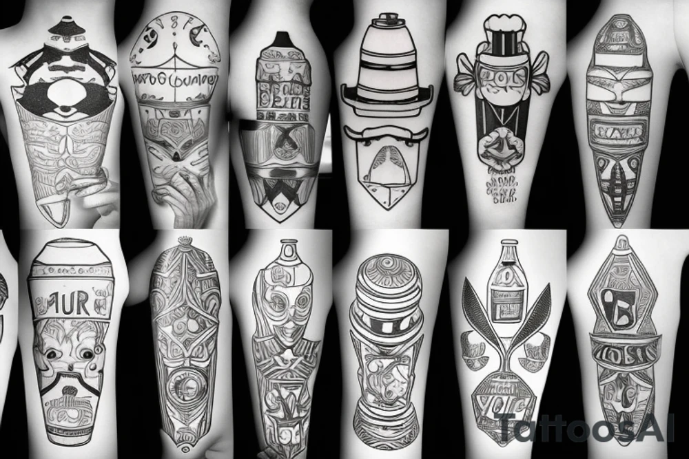 symmetric beer bottle tattoo idea