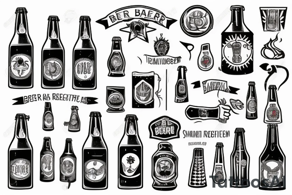 symmetric beer bottle tattoo idea