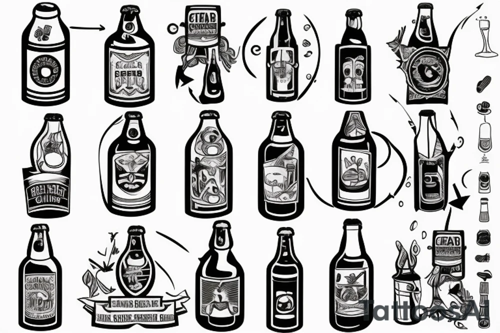symmetric clean beer bottle tattoo idea