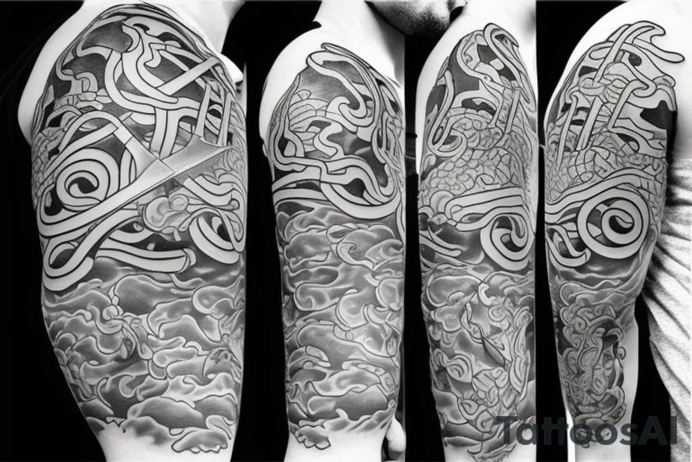 fire ninja sword tattoo idea