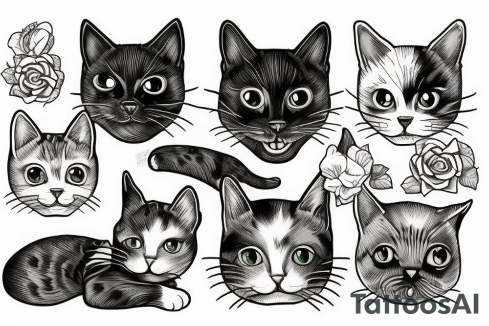 five cat tattoo idea