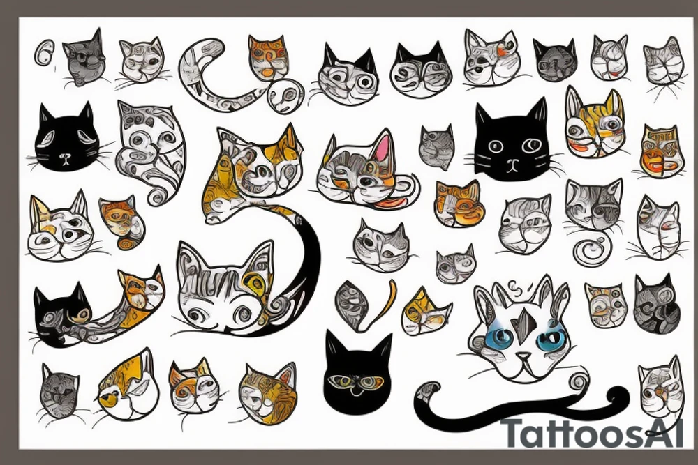 five cat tattoo idea