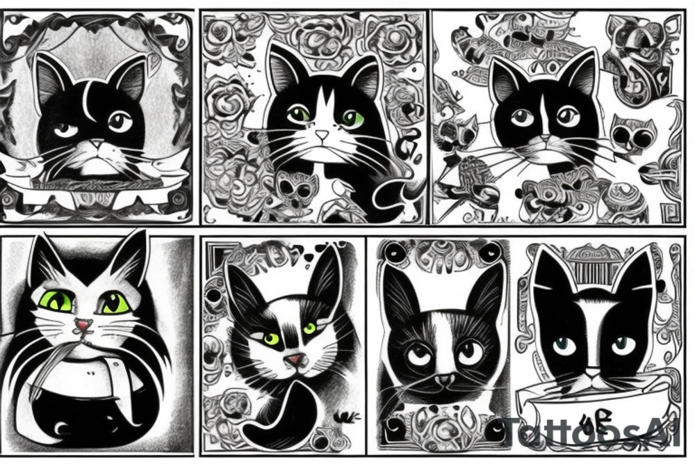 5 cats watching you tattoo idea
