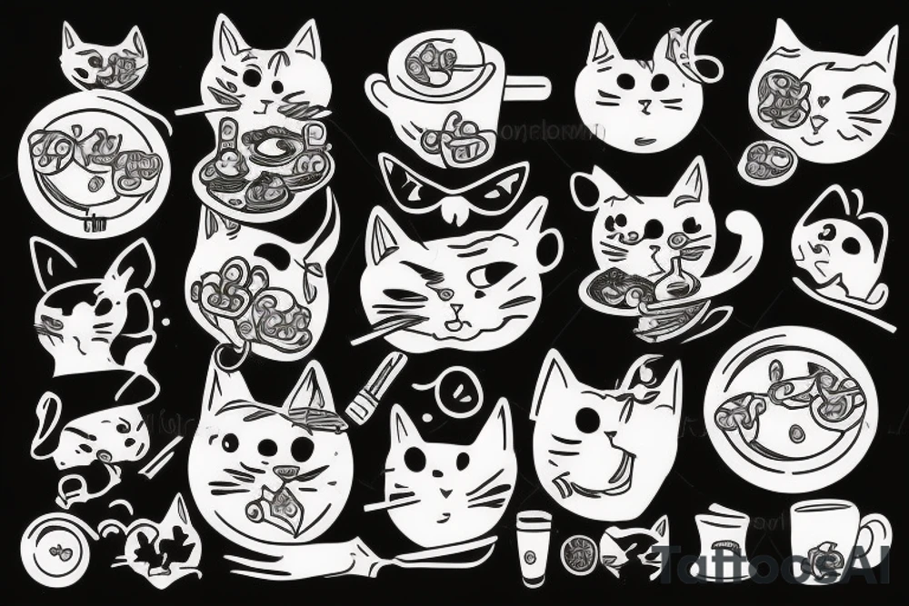 cats eating meal and smile tattoo idea
