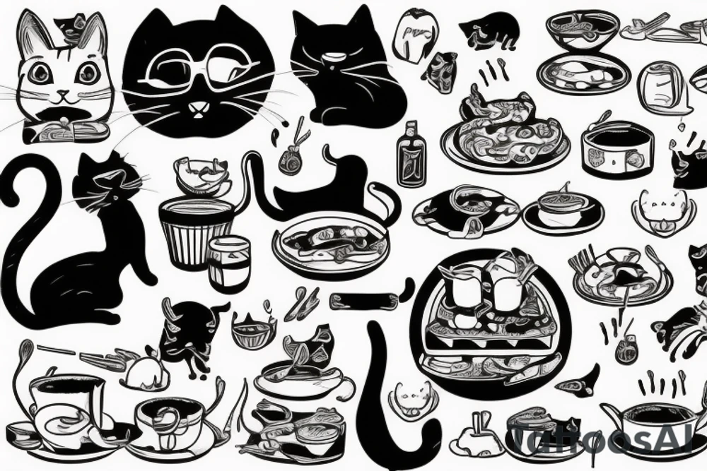 cats eating meal and smile tattoo idea