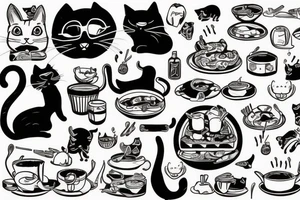 cats eating meal and smile tattoo idea