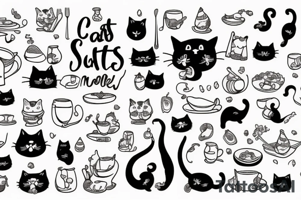 cats eating meal and smile tattoo idea