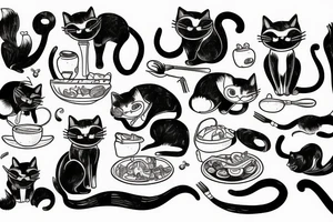 cats eating meal and smile tattoo idea