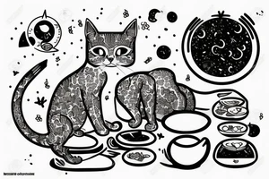 thai cat eating meal in space tattoo idea